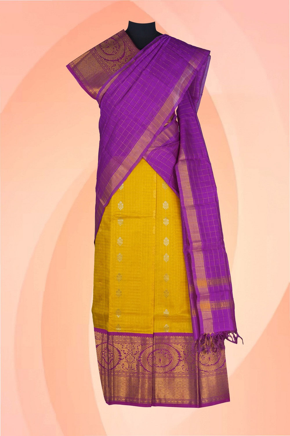 Image of A South Silk-Cotton Pavadai with Dupatta 3PCS