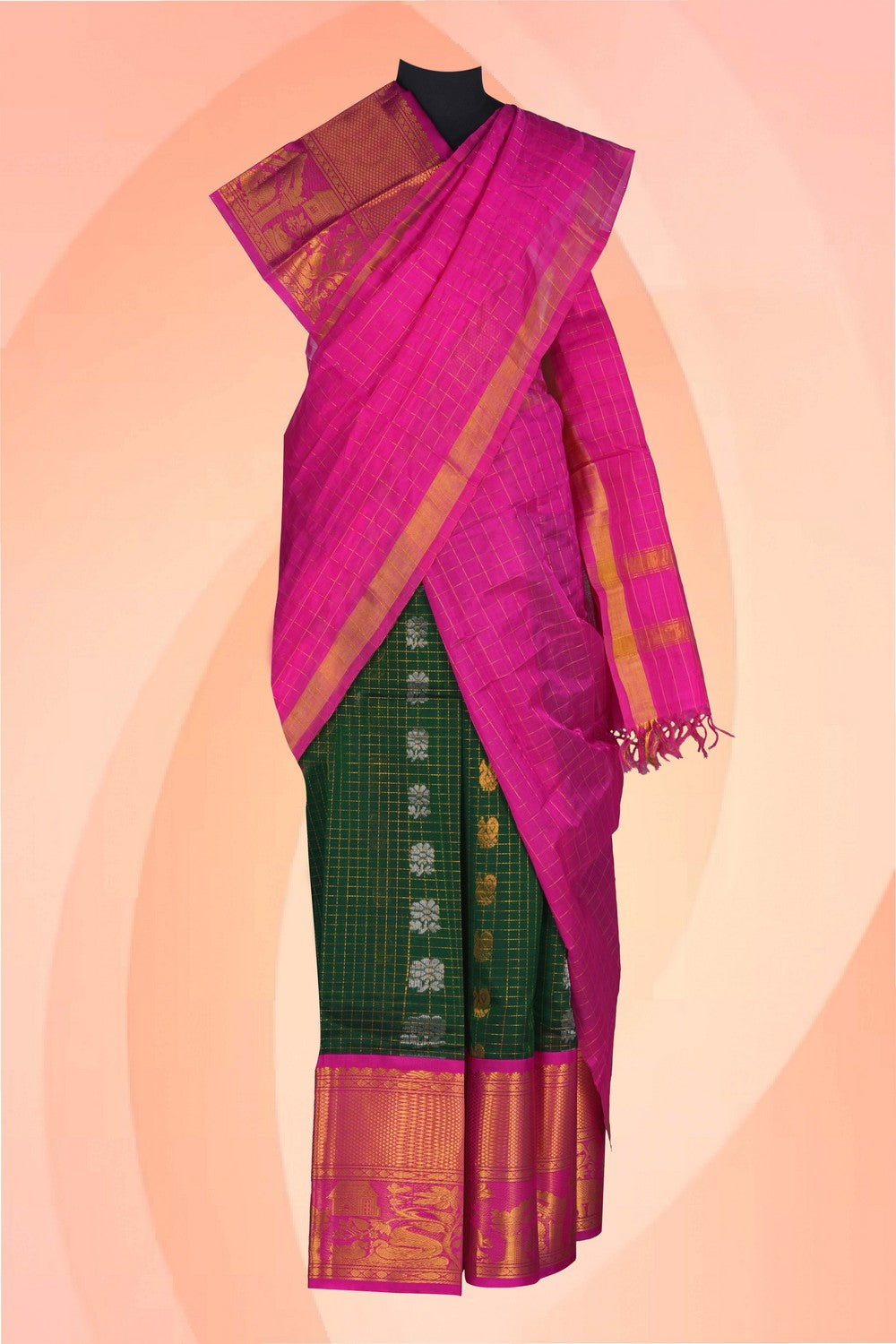 Image of A South Silk-Cotton Pavadai with Dupatta 3PCS