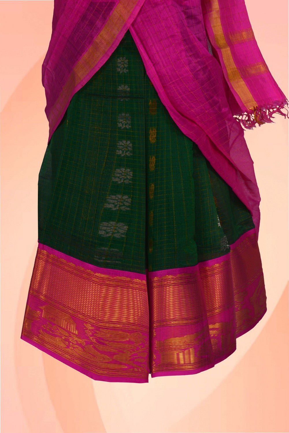 Image of A South Silk-Cotton Pavadai with Dupatta 3PCS