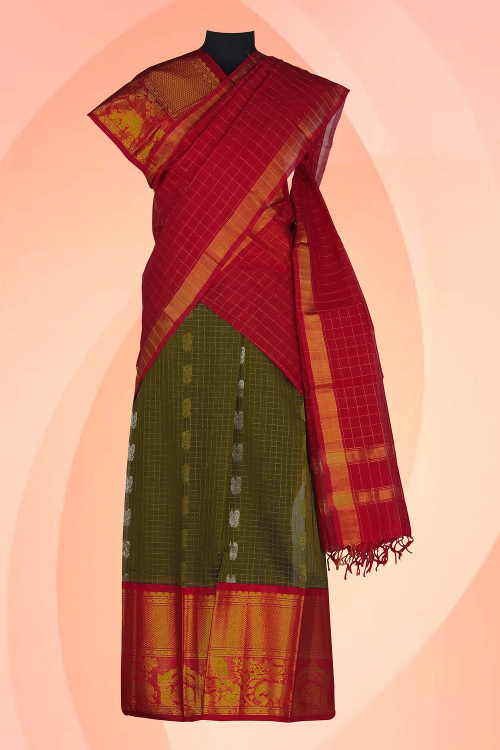 Image of A South Silk-Cotton Pavadai with Dupatta 3PCS