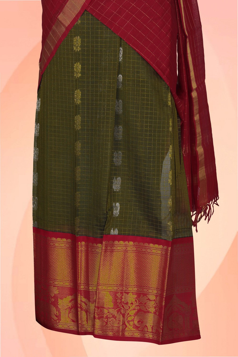 Image of A South Silk-Cotton Pavadai with Dupatta 3PCS