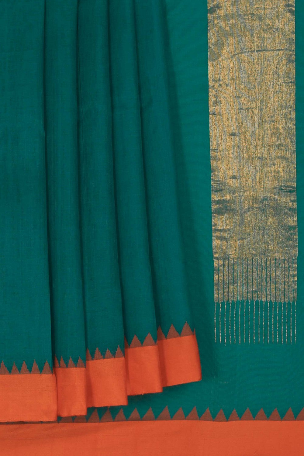 Image of Uppada Cotton Teal-Green Saree