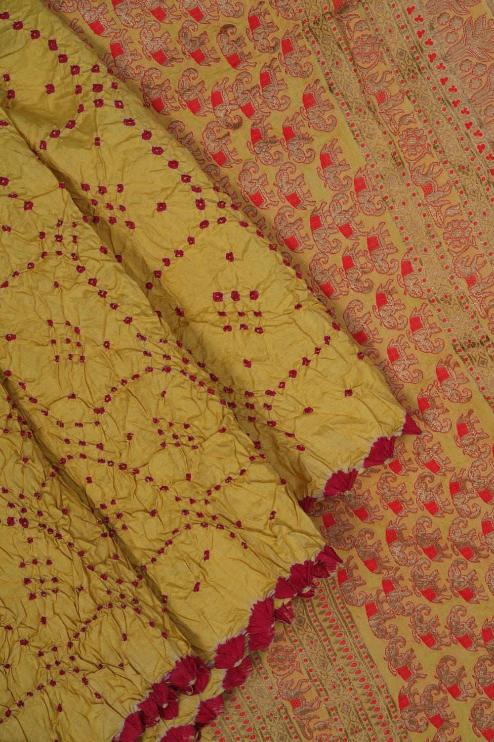 Image of A Yellow Bandhani Saree