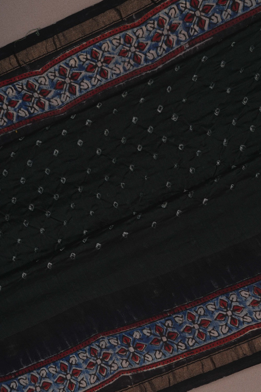 Image of A unique fusion of Bandhani–Ajrakh Saree