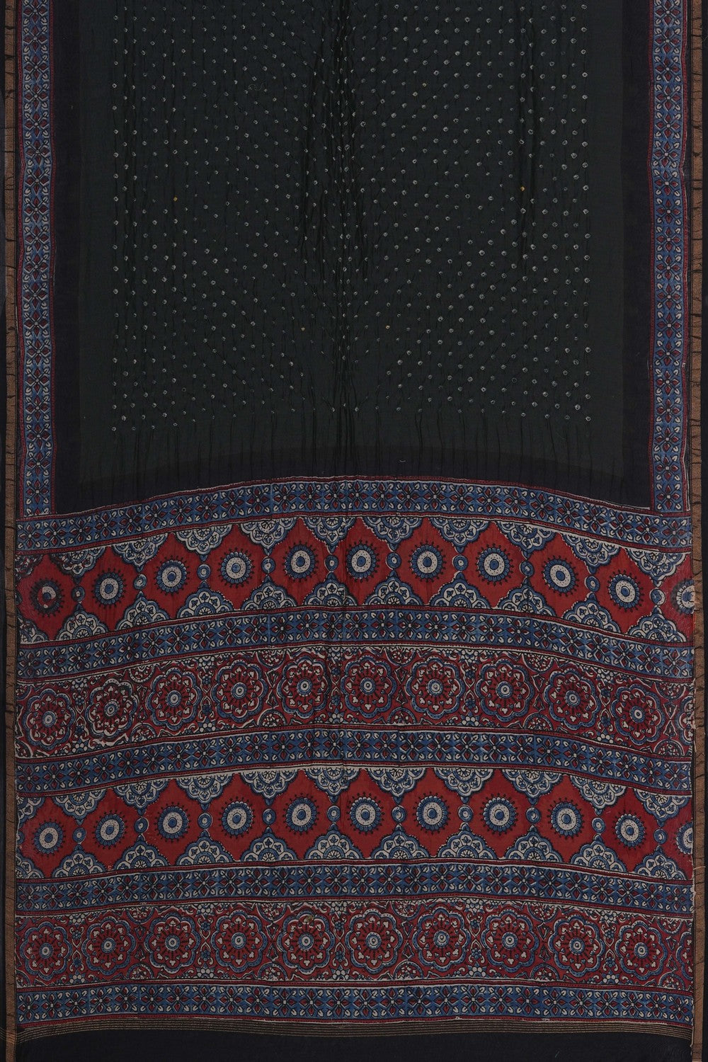 Image of A unique fusion of Bandhani–Ajrakh Saree