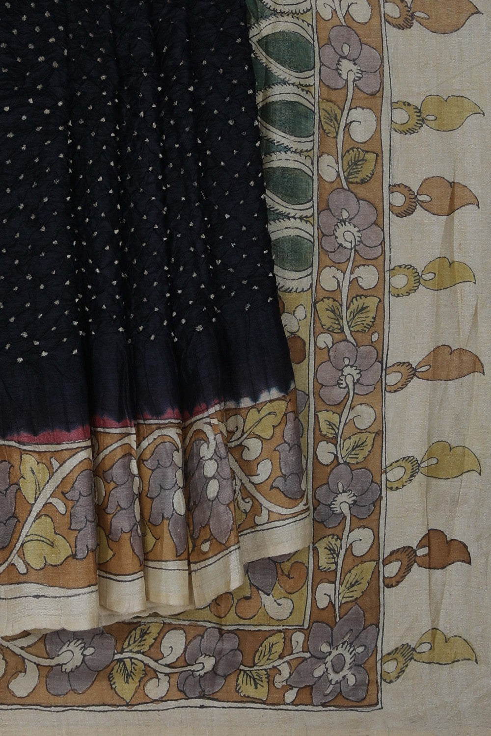 Image of Tussar Bandhani Black Saree