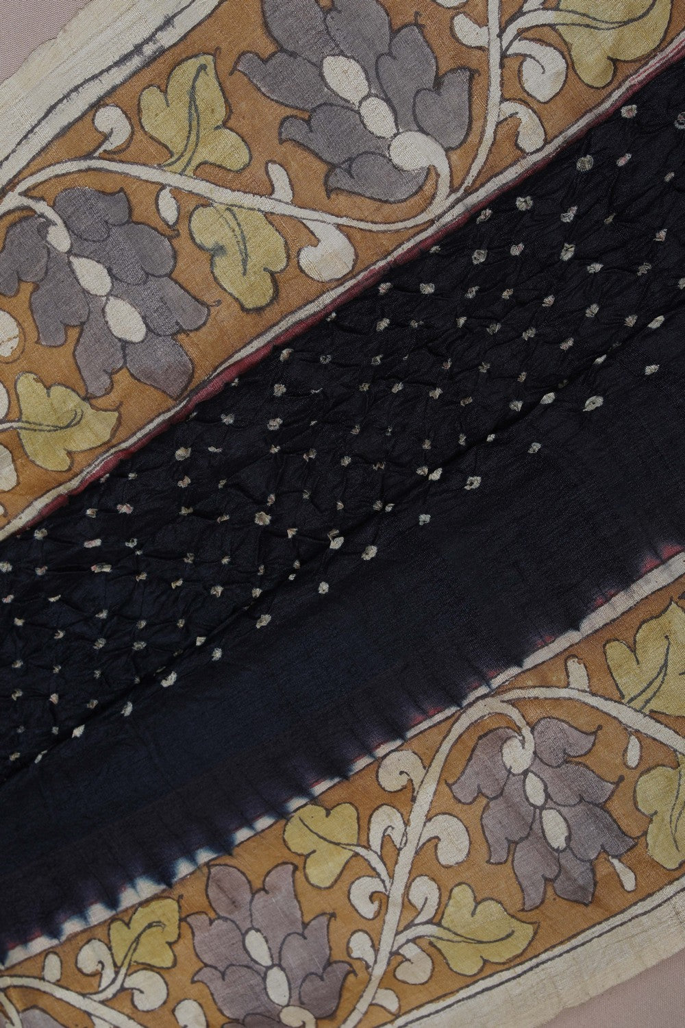 Image of Tussar Bandhani Black Saree