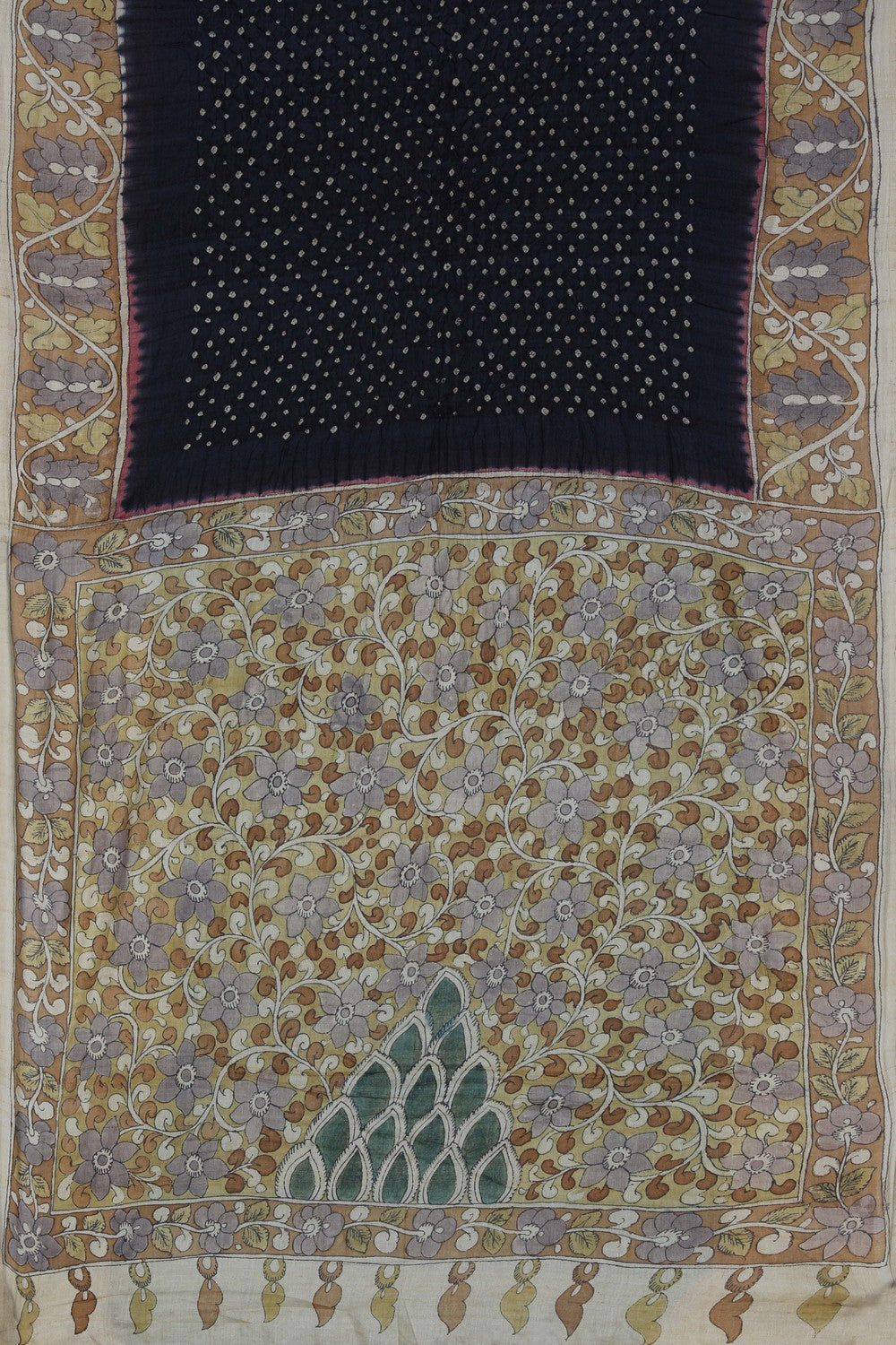 Image of Tussar Bandhani Black Saree