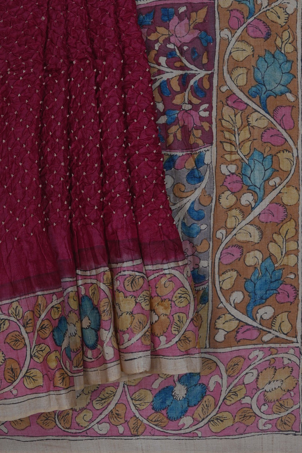 Image of Tussar Bandhani Maroon Saree