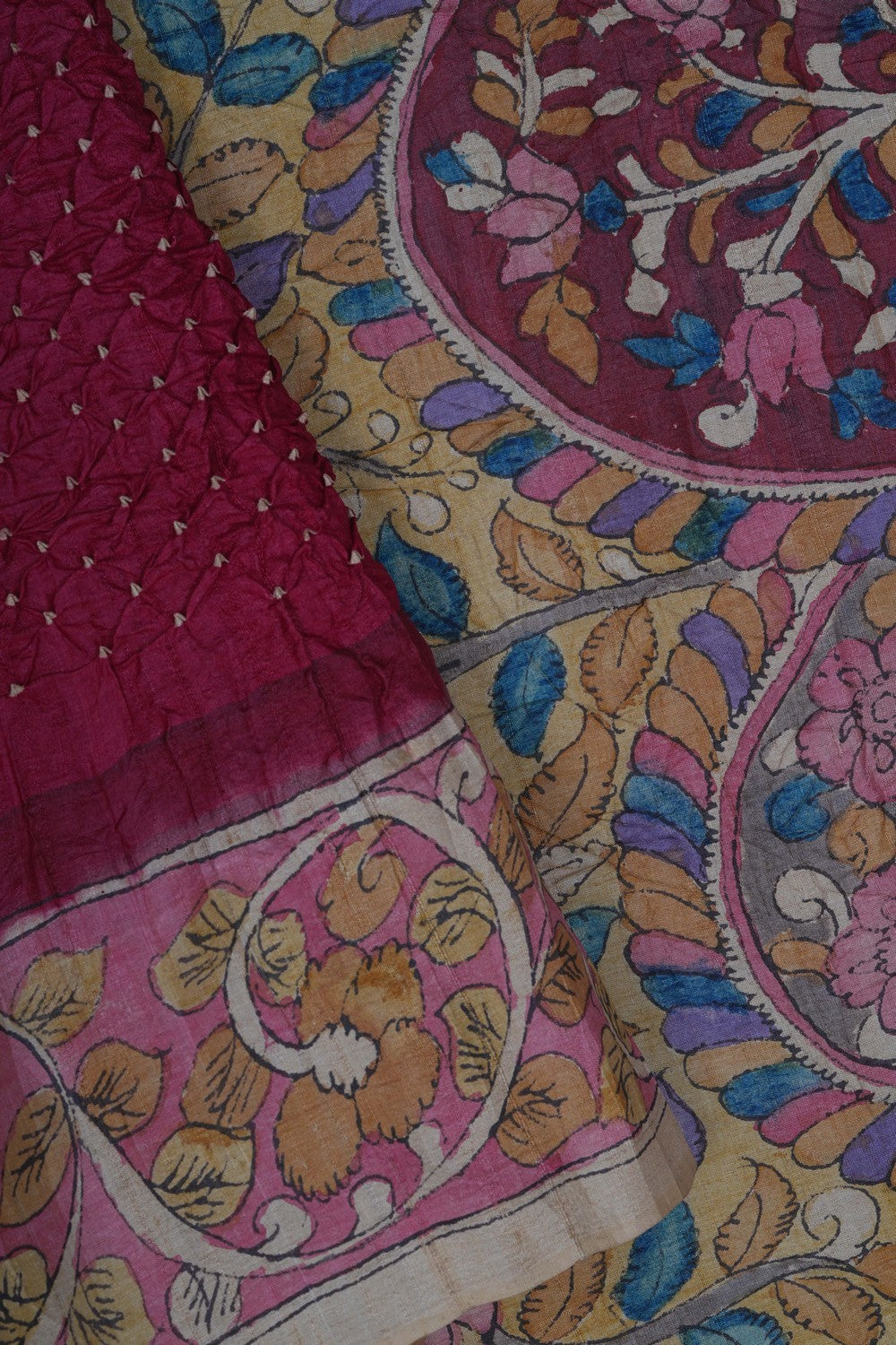 Image of Tussar Bandhani Maroon Saree