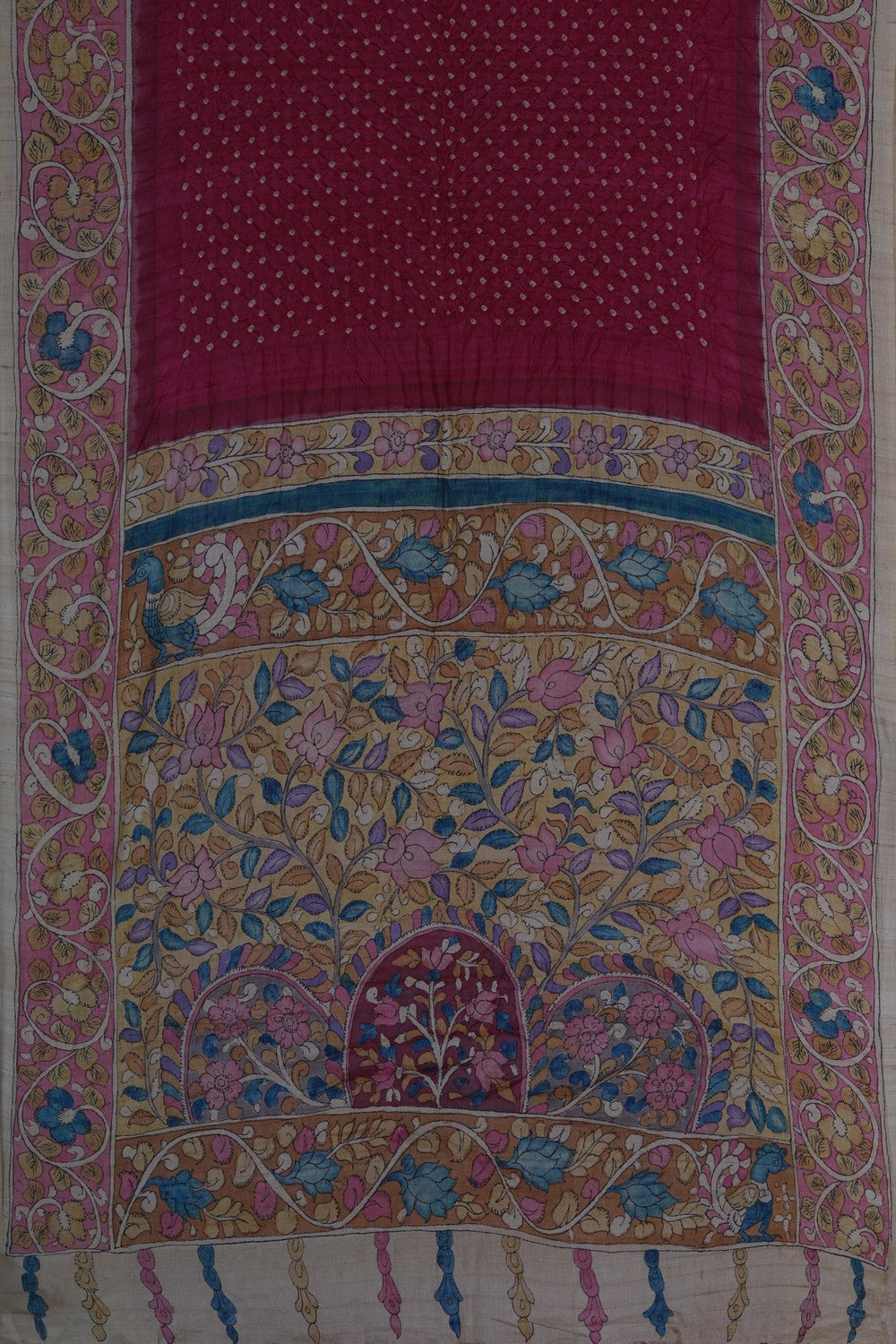 Image of Tussar Bandhani Maroon Saree