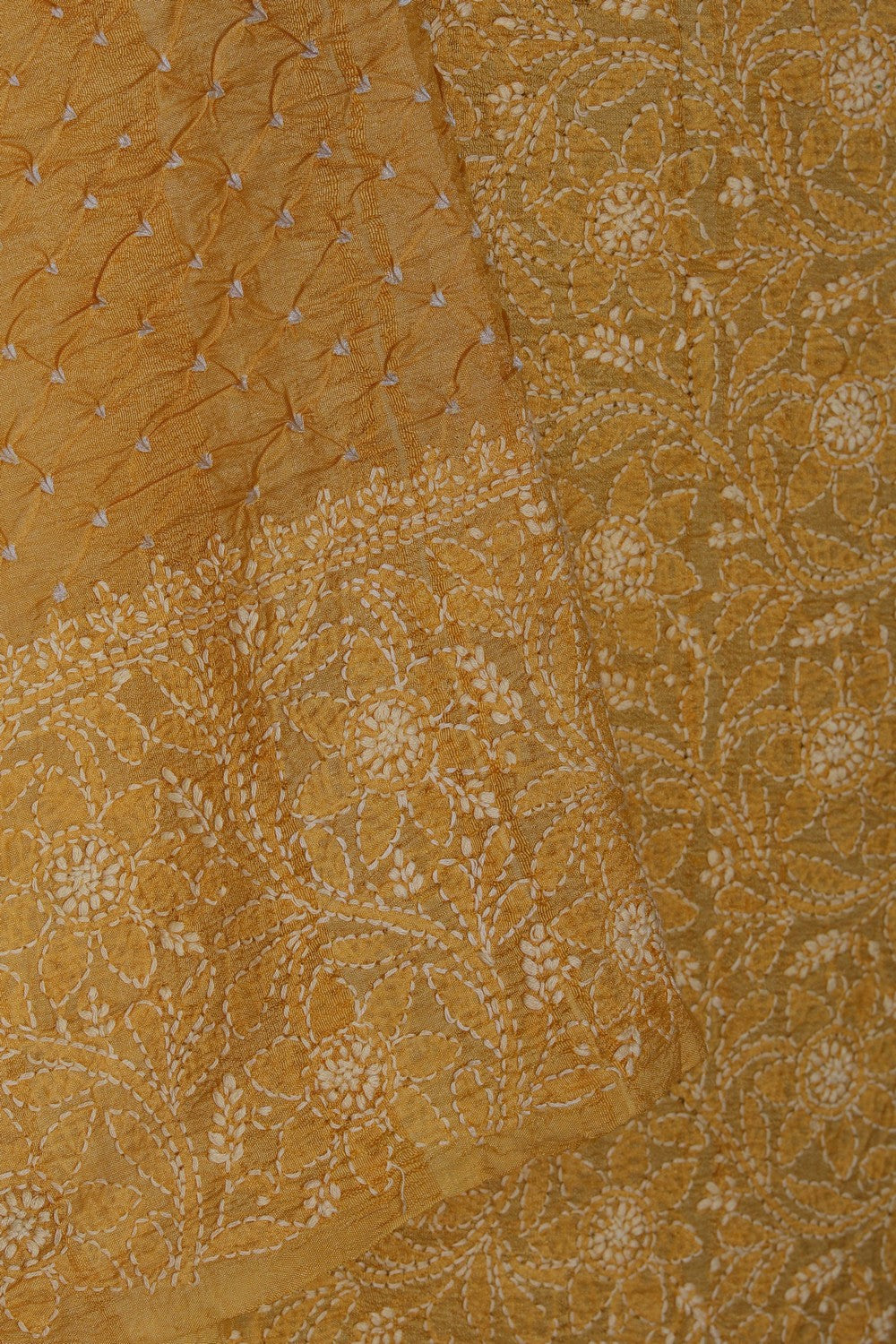 Image of Tussar Bandhani Mustard Saree