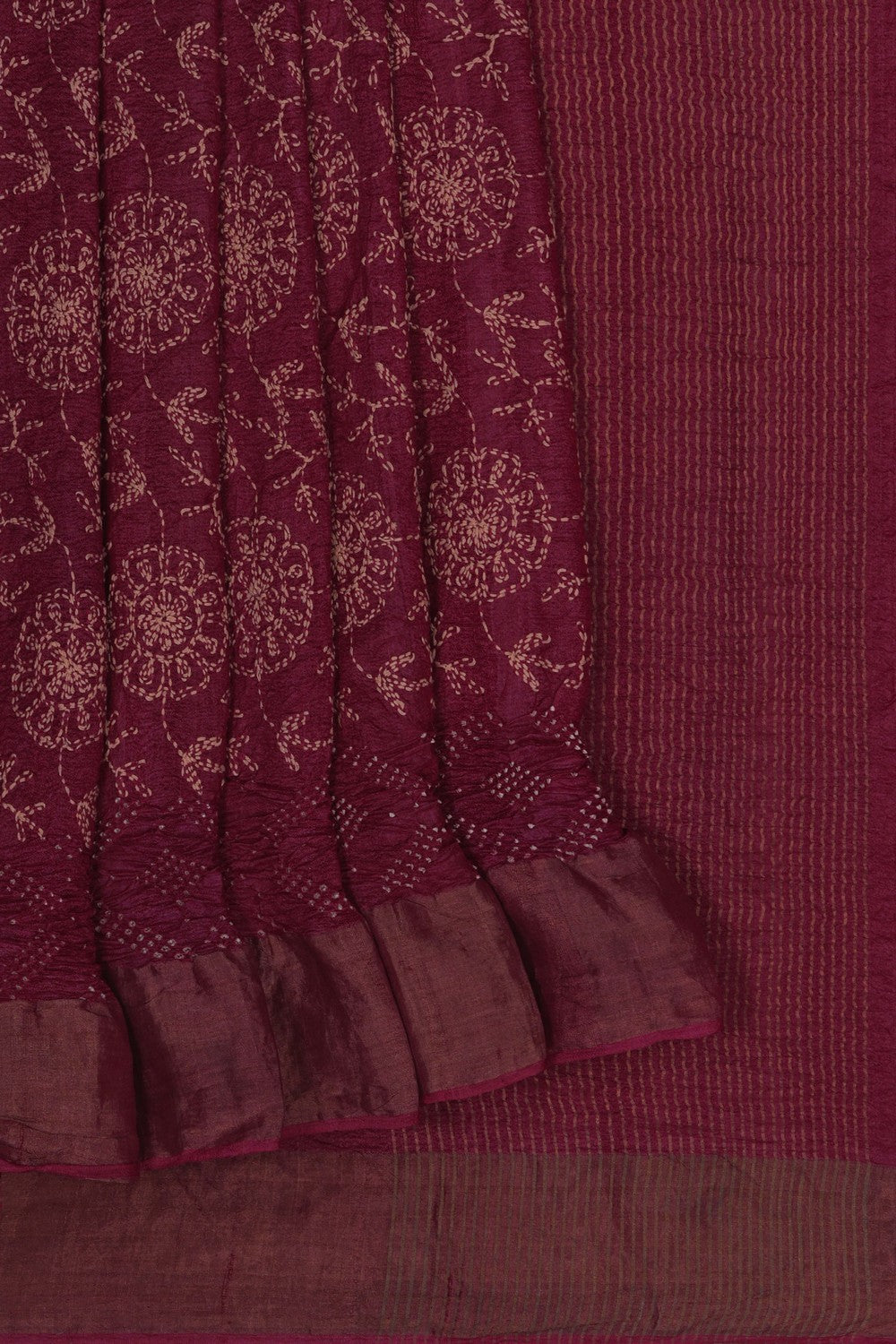 Image of Tussar Bandhani Maroon Saree