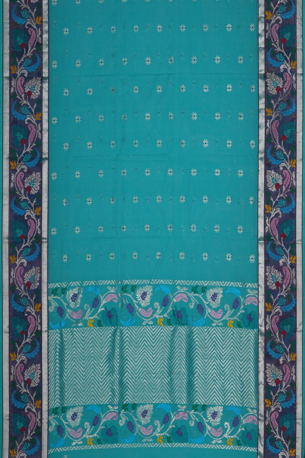 Image of Kota Doria Teal Green Saree