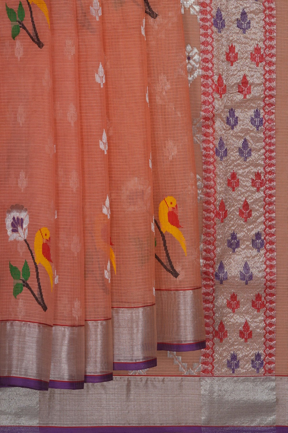 Image of Kota Doria Peach Saree