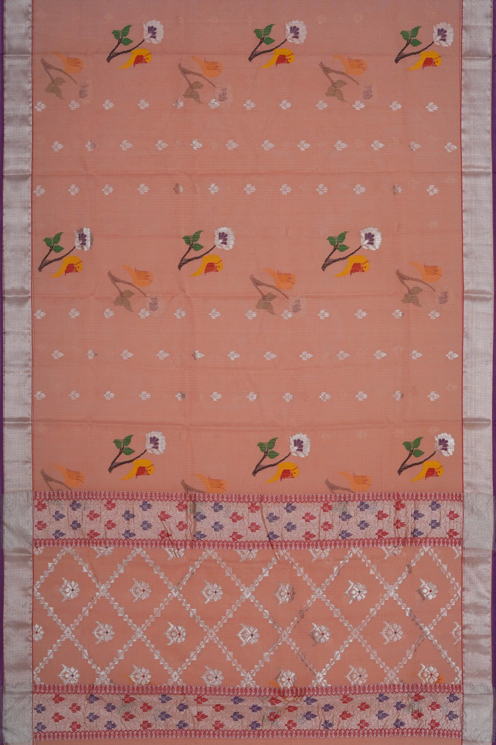 Image of Kota Doria Peach Saree