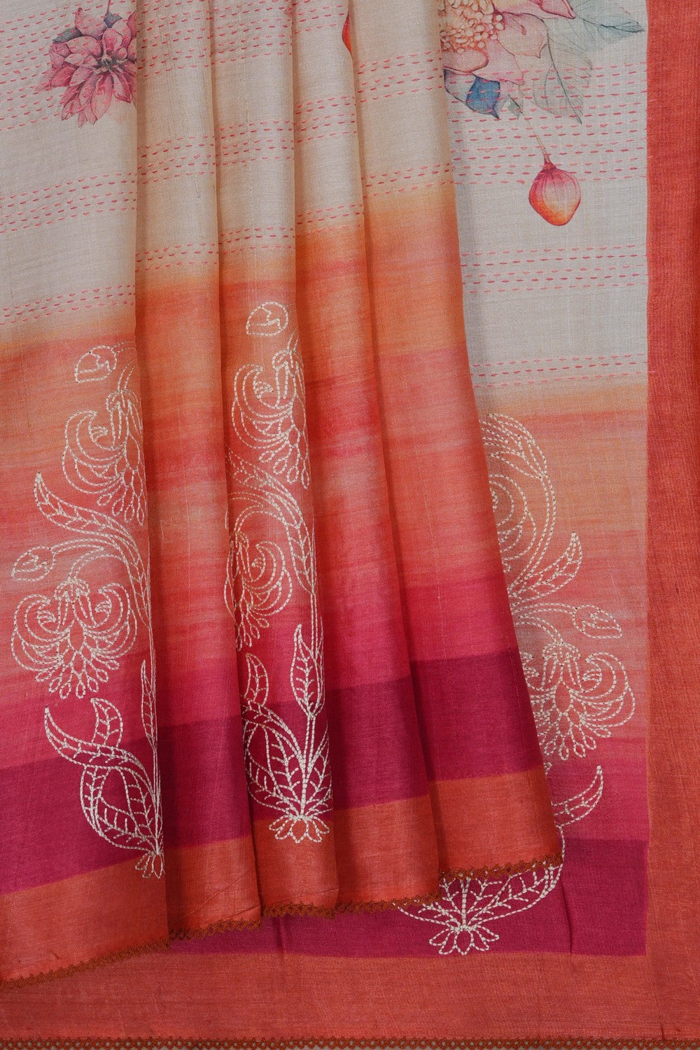 Image of A Tussar Silk Embroidered Saree