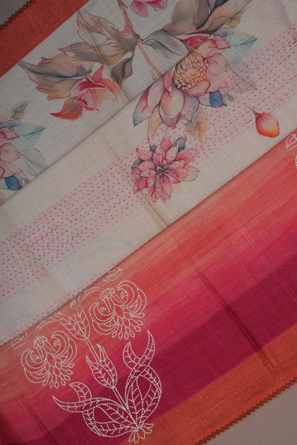 Image of A Tussar Silk Embroidered Saree