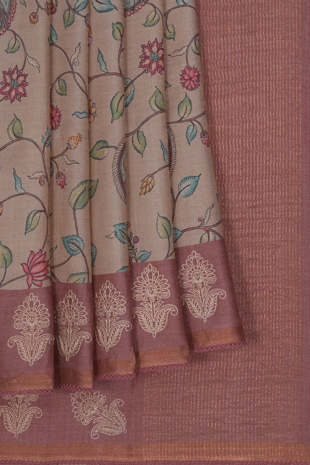 Image of A Tussar Silk Embroidered Saree