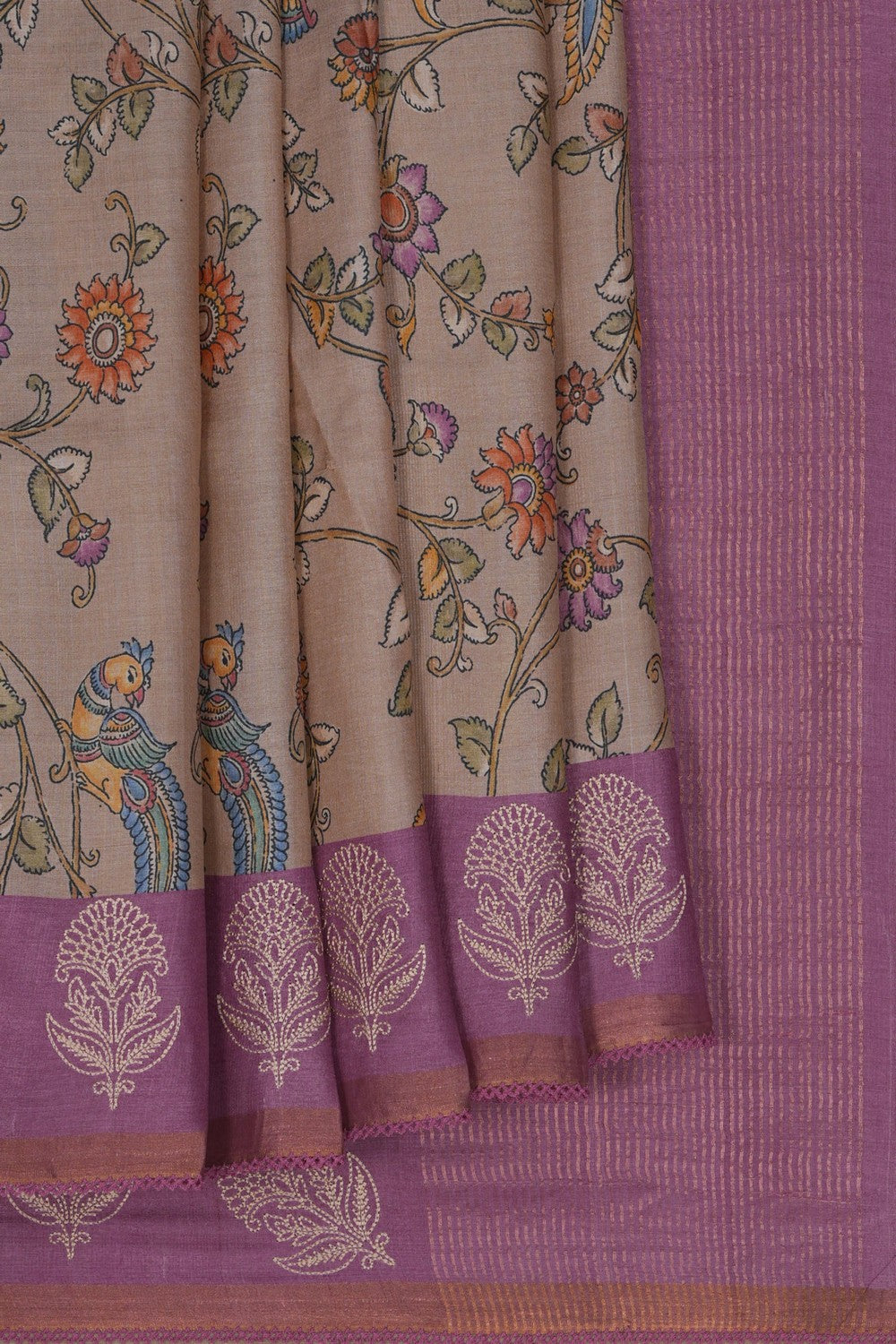 Image of A Tussar Silk Embroidered Saree