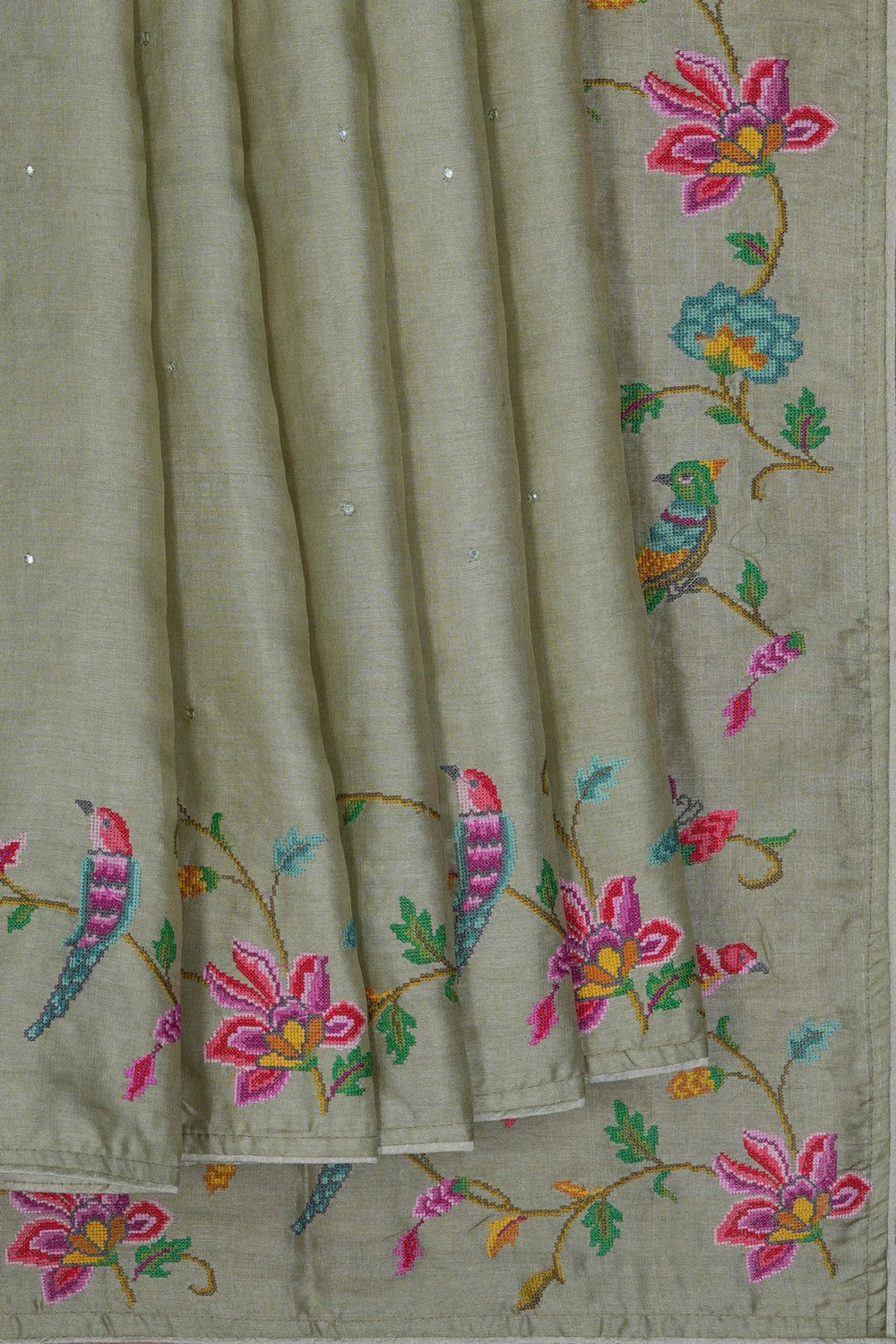 Image of A Tussar Silk Embroidered Saree