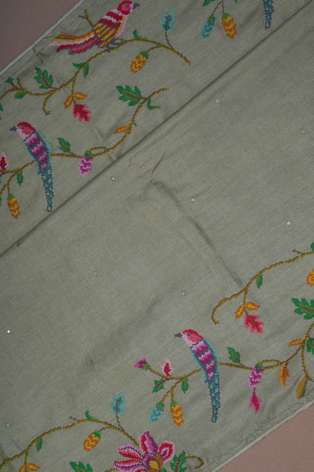 Image of A Tussar Silk Embroidered Saree