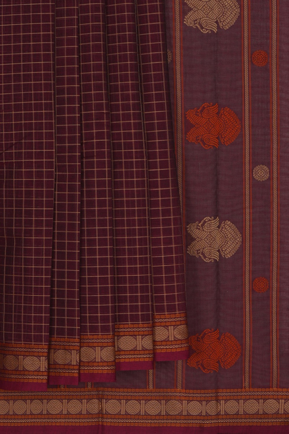 Image of Kanchi Cotton Maroon Saree