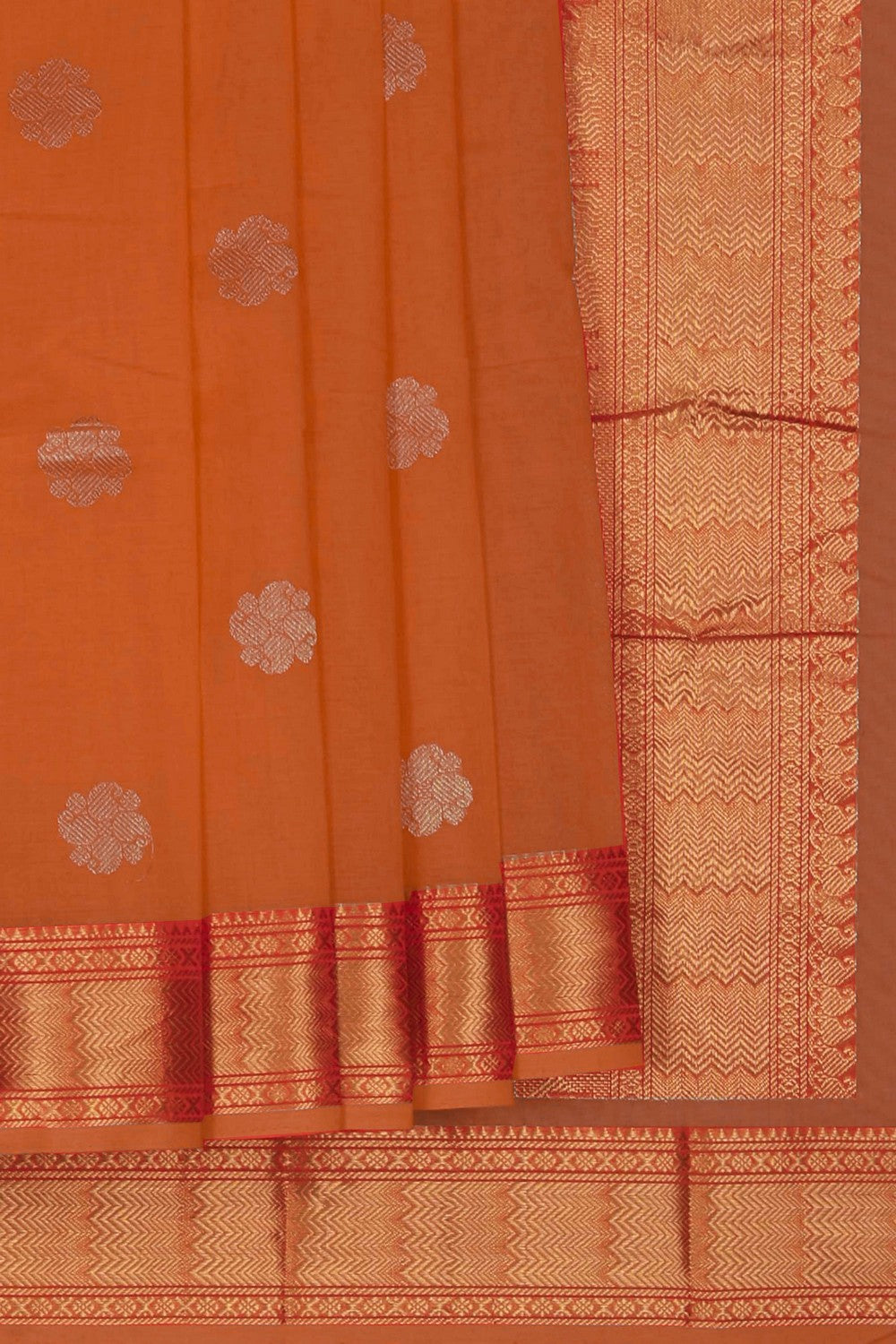Image of Kanchi Cotton Orange Saree