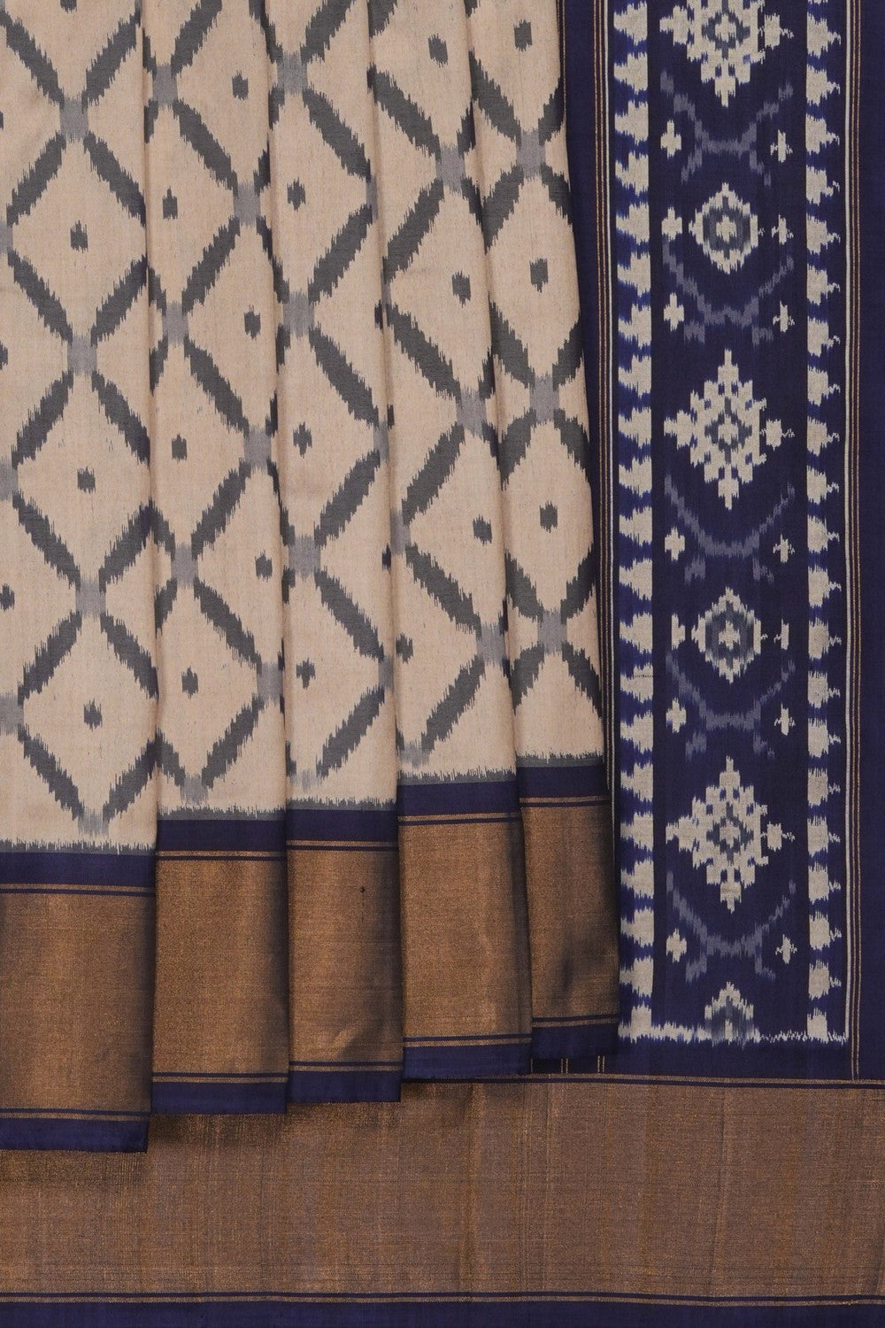 Image of Pochampally Ikat Silk Beige Saree
