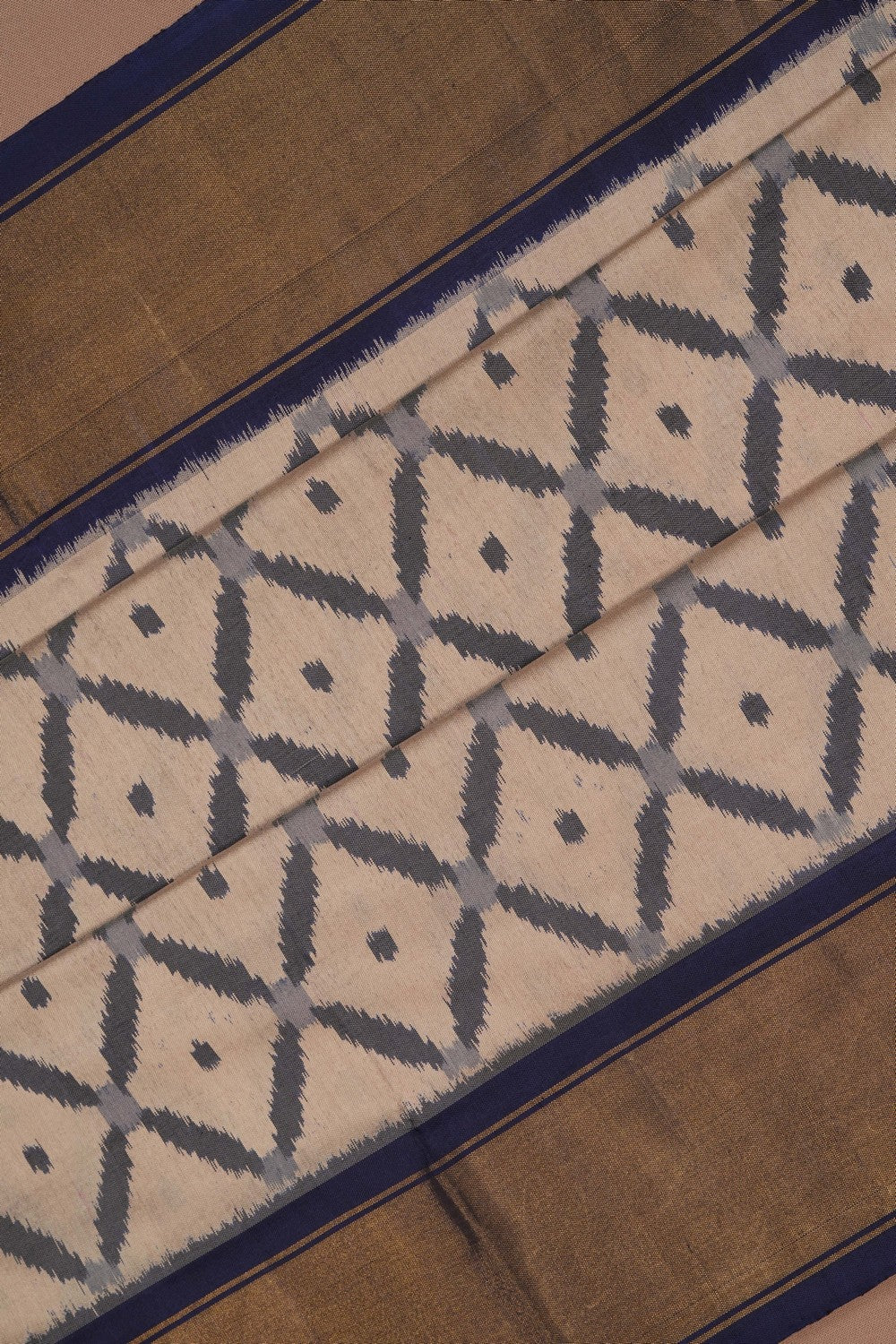 Image of Pochampally Ikat Silk Beige Saree