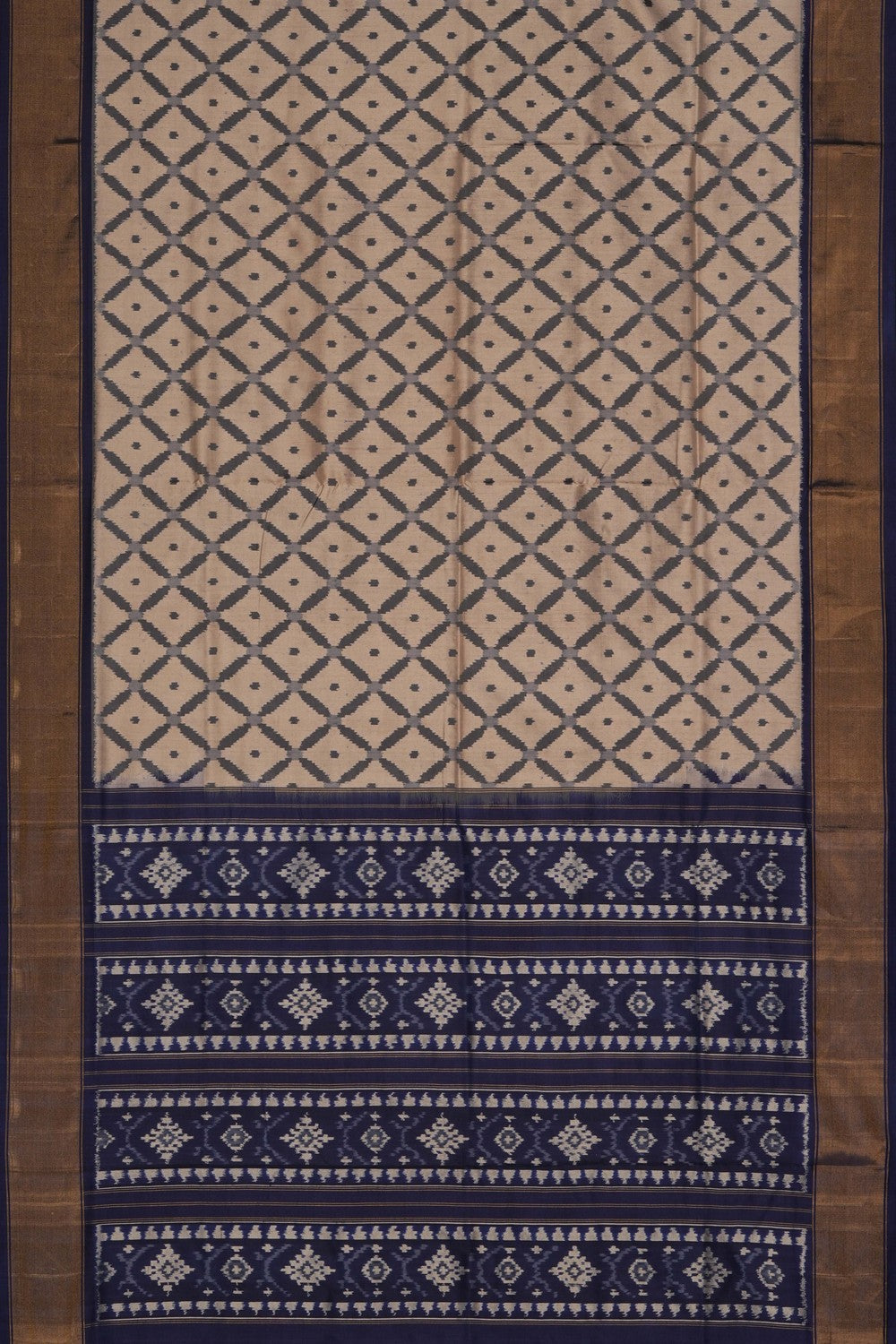 Image of Pochampally Ikat Silk Beige Saree