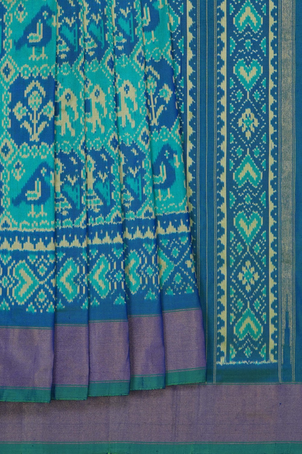 Image of Pochampally Ikat Silk Teal Green Saree