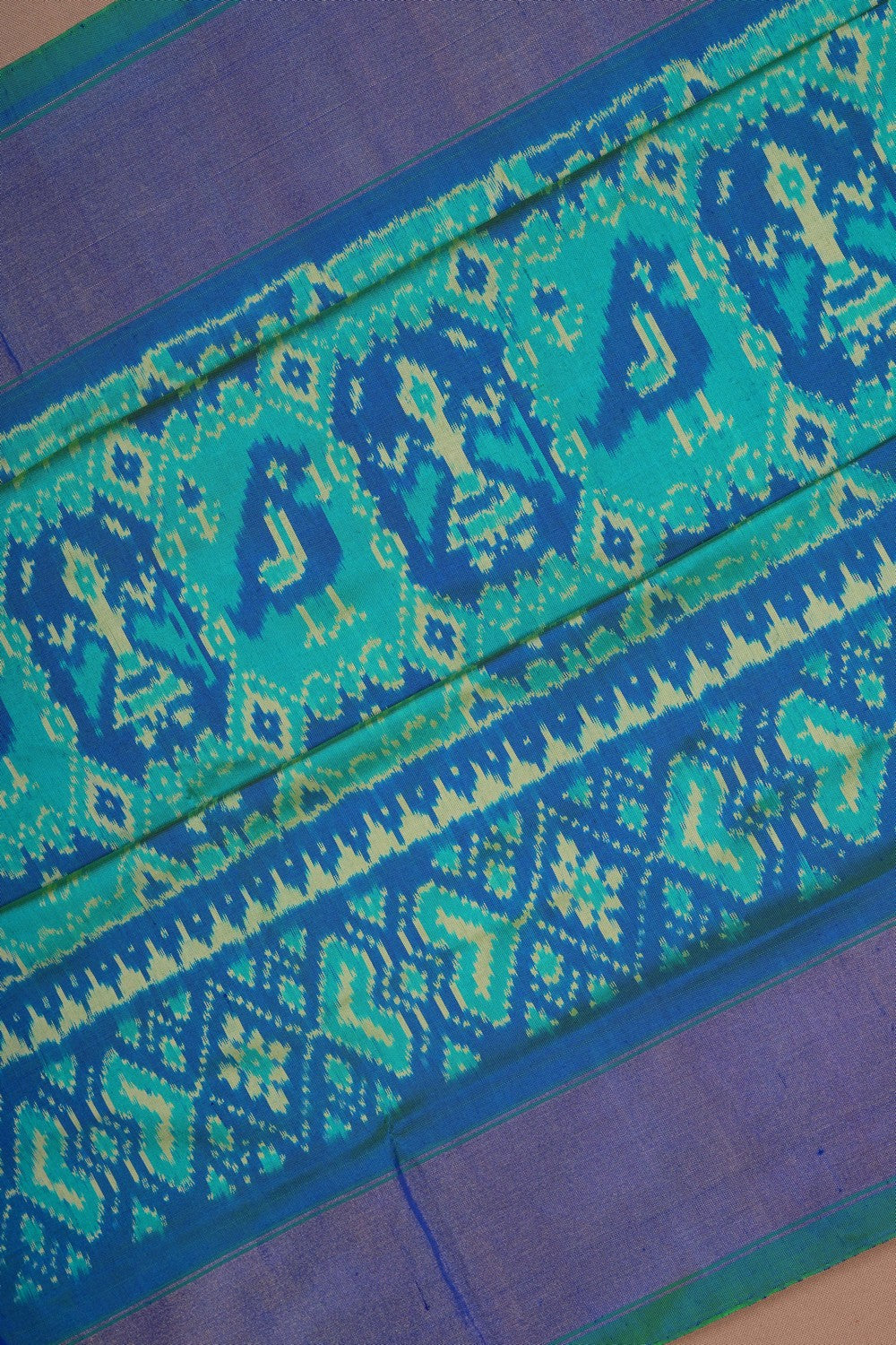 Image of Pochampally Ikat Silk Teal Green Saree