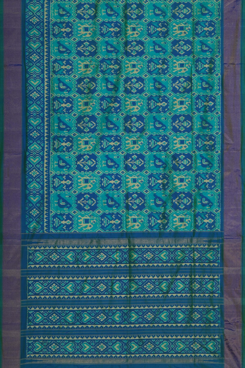 Image of Pochampally Ikat Silk Teal Green Saree