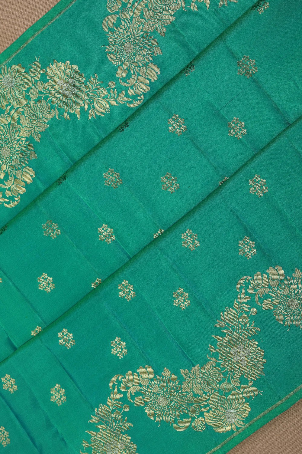 Image of South Silk Teal-Green Saree
