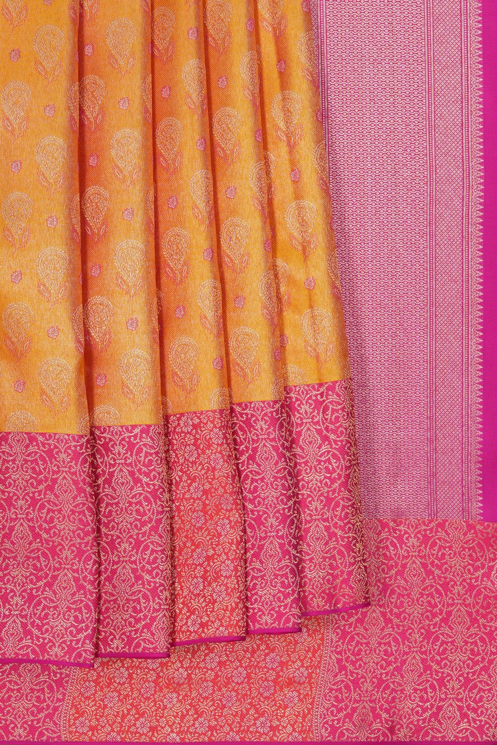 Image of South Silk Brocade Yellow Saree