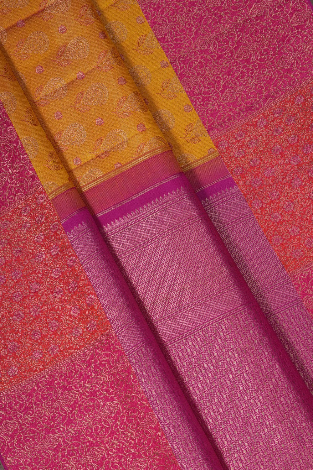 Image of South Silk Brocade Yellow Saree