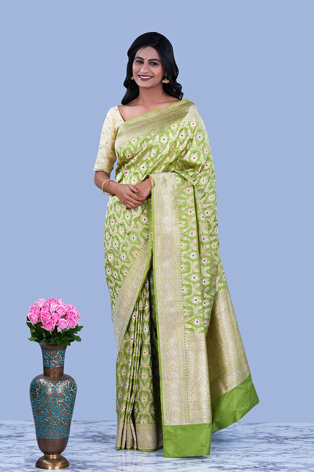Image of Banarasi Silk Brocade Green Saree