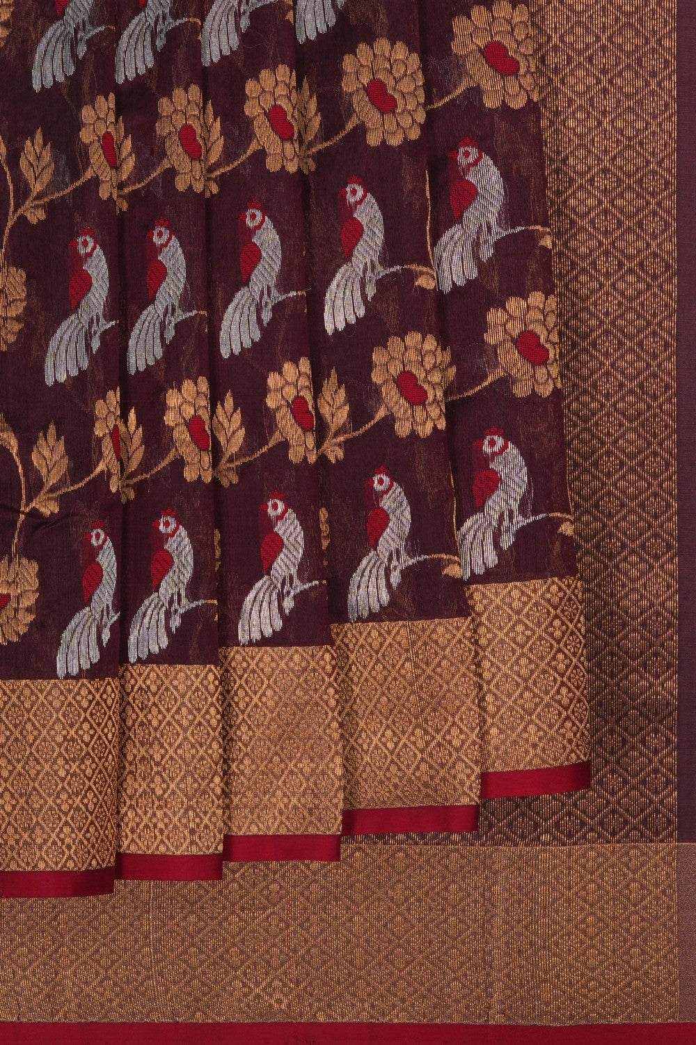 Image of Chanderi Brocade Brown Saree