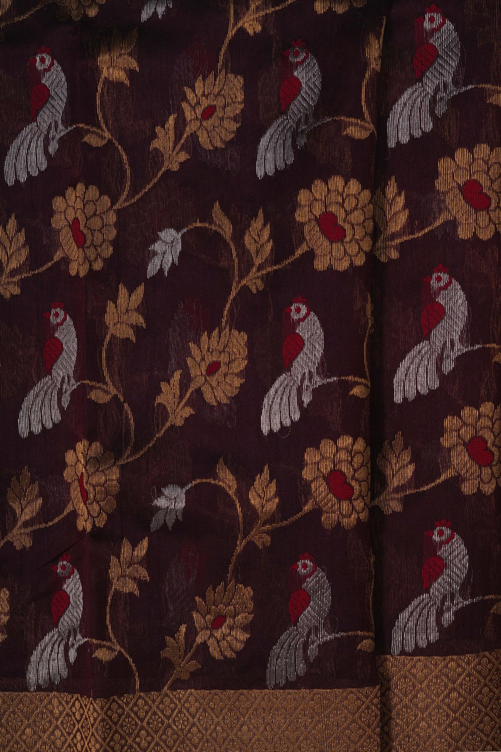 Image of Chanderi Brocade Brown Saree