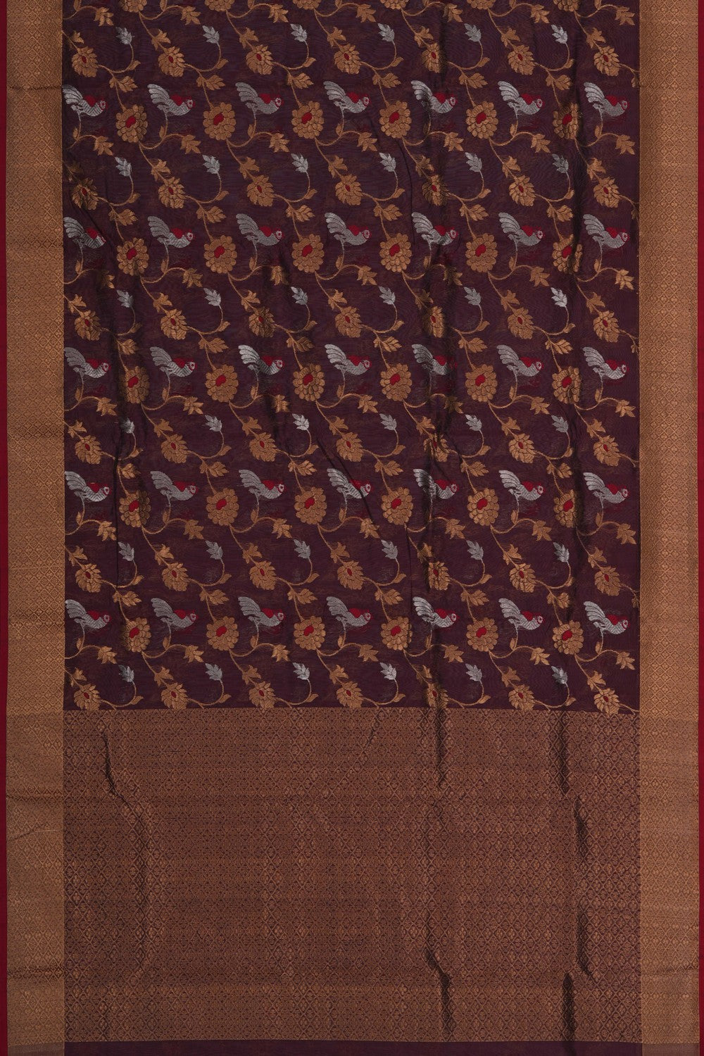 Image of Chanderi Brocade Brown Saree