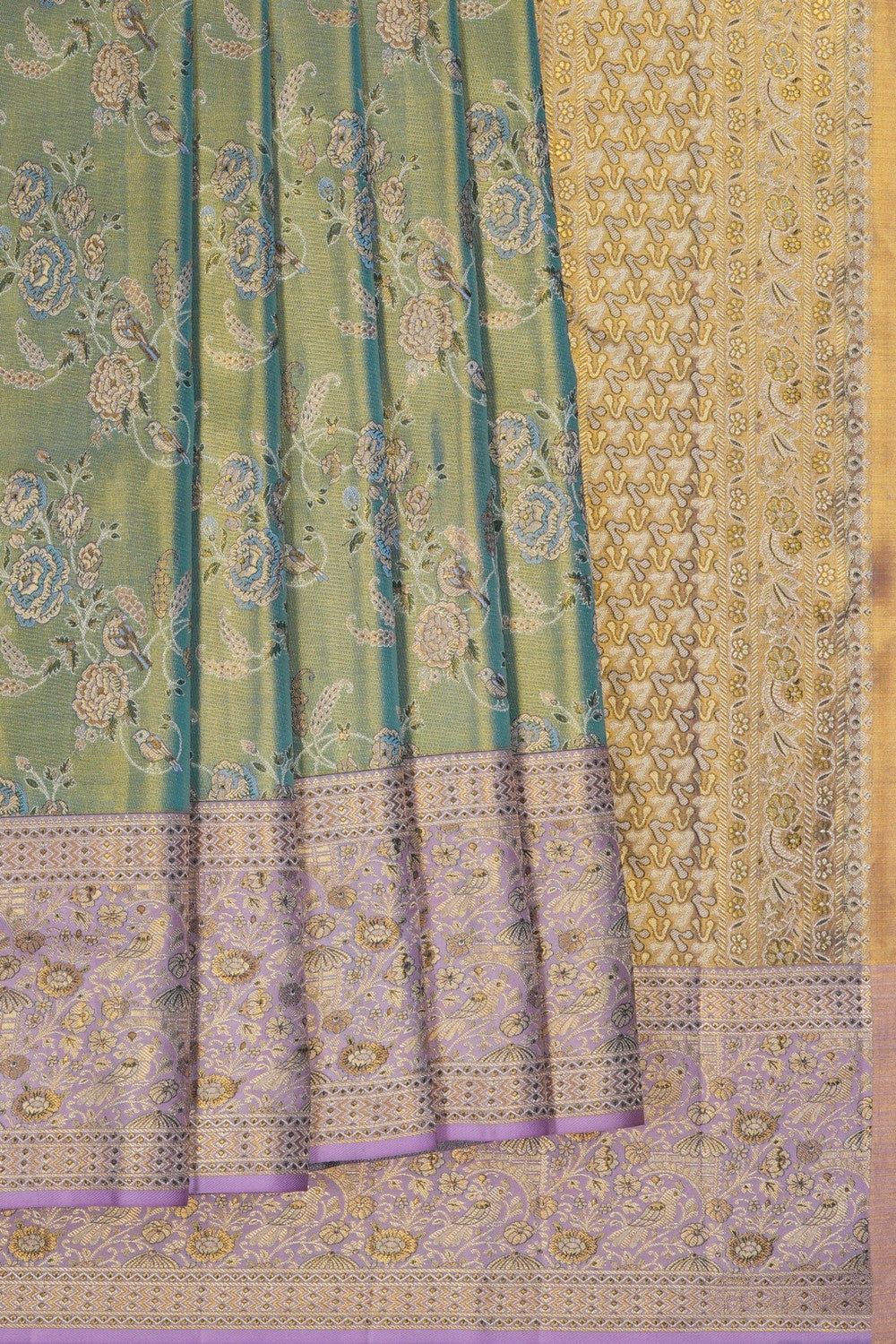 Image of Green Tissue Brocade Kanjivaram Silk Saree