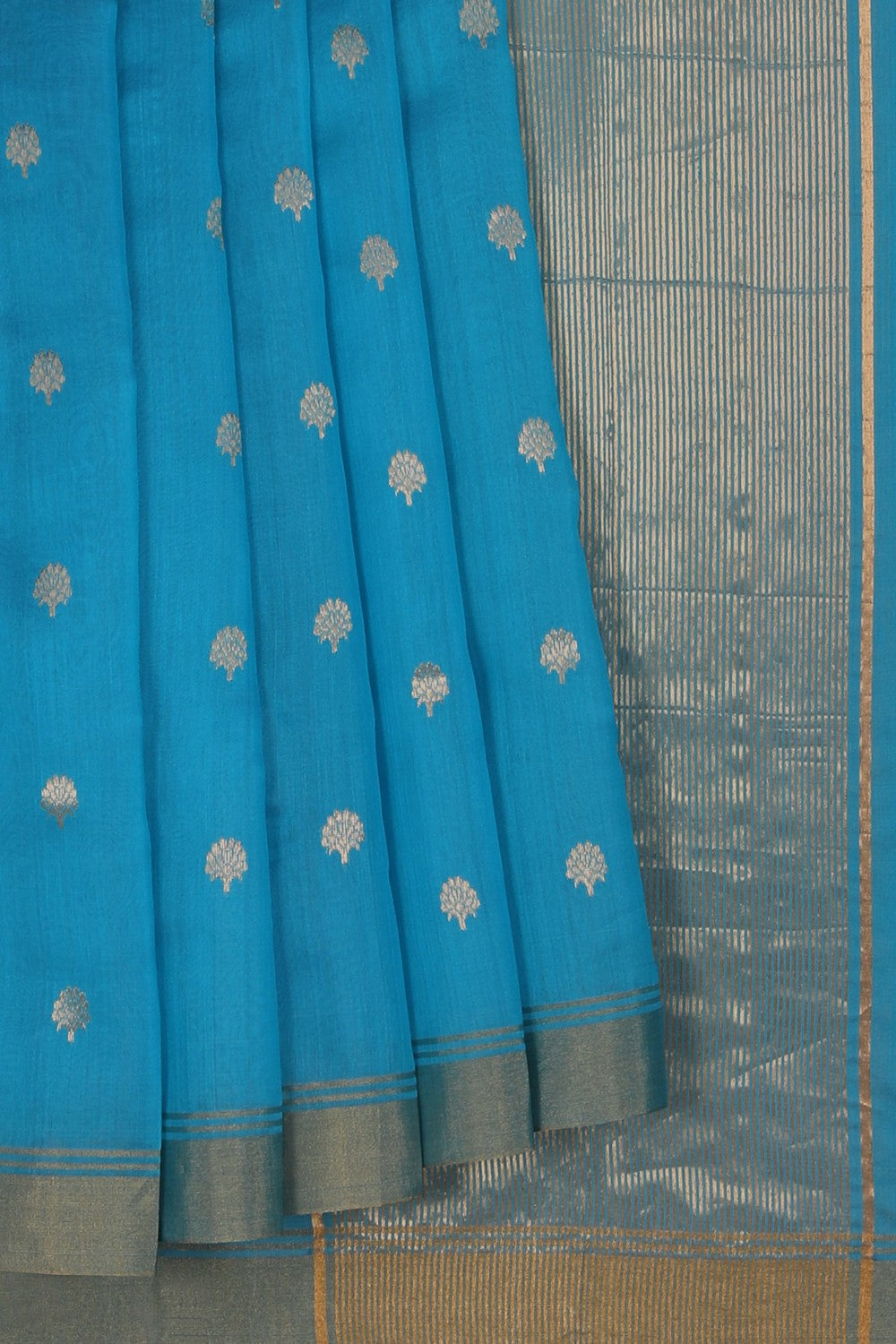 Image of Chanderi Silk Cotton Blue Saree