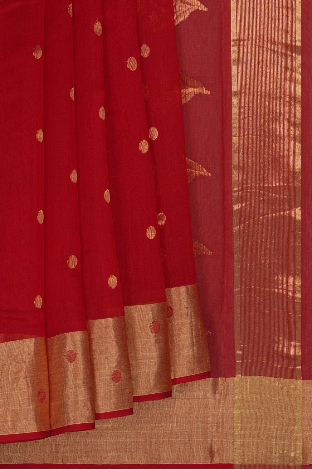 Image of Chanderi Silk Cotton Red Saree