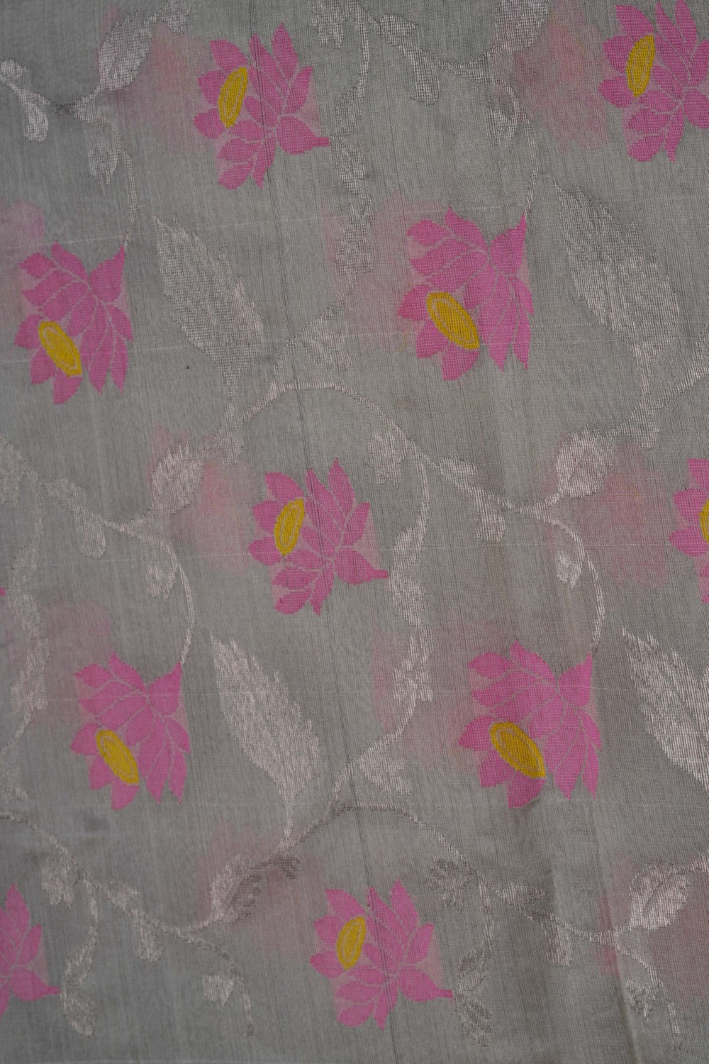 Image of Chanderi Tissue Silk Silver-Grey Saree