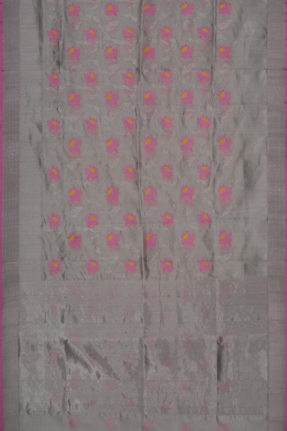 Image of Chanderi Tissue Silk Silver-Grey Saree