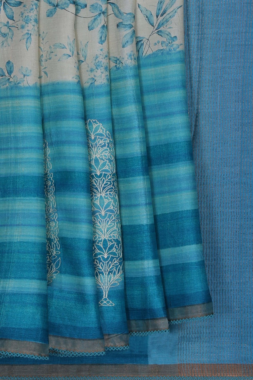 Image of A Tussar Silk Embroidered Saree