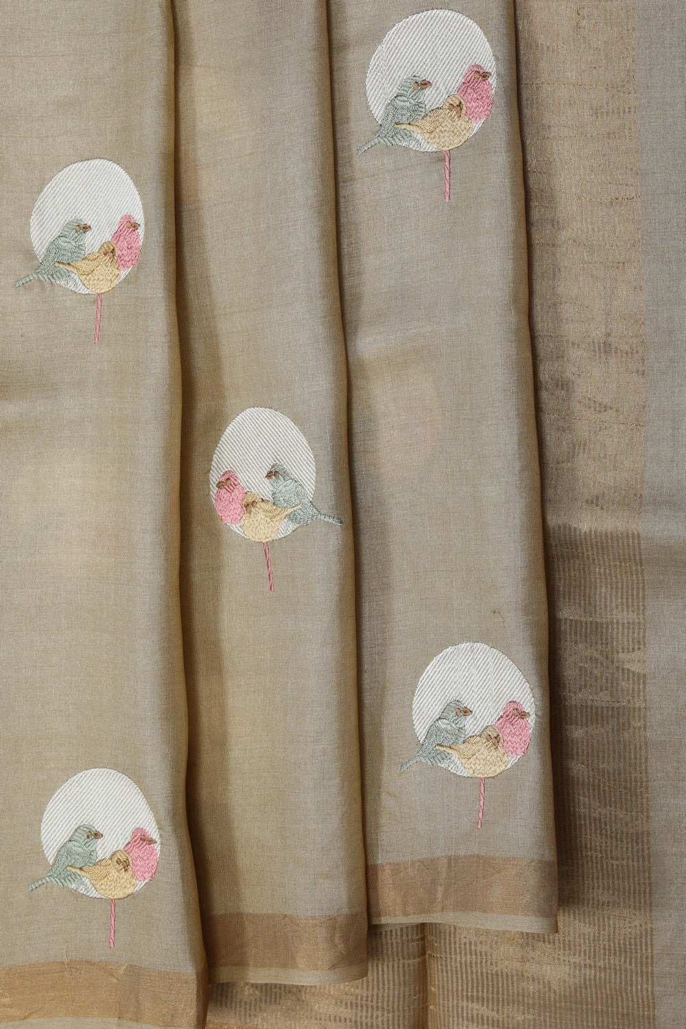 Image of A Tussar Silk Embroidered Saree