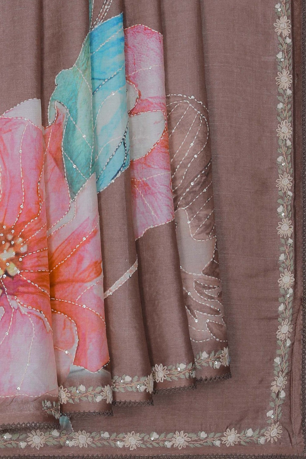 Image of A Tussar Silk Embroidered Saree
