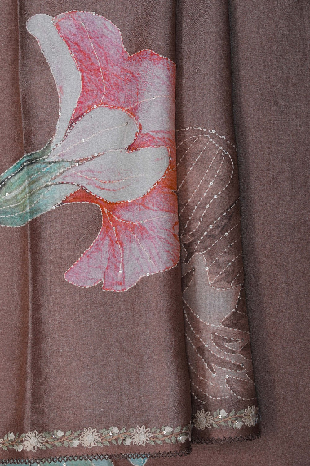 Image of A Tussar Silk Embroidered Saree